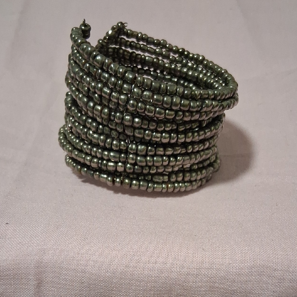 Metallic Beaded Vintage Shoe Buckle Cuff Bracelet